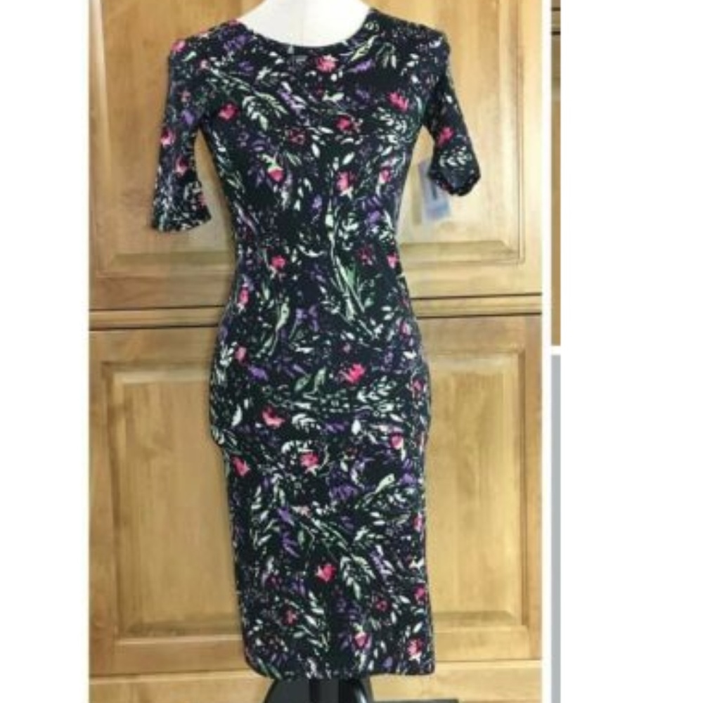 LuLaRoe Julia Pencil Dress Black Floral XXS